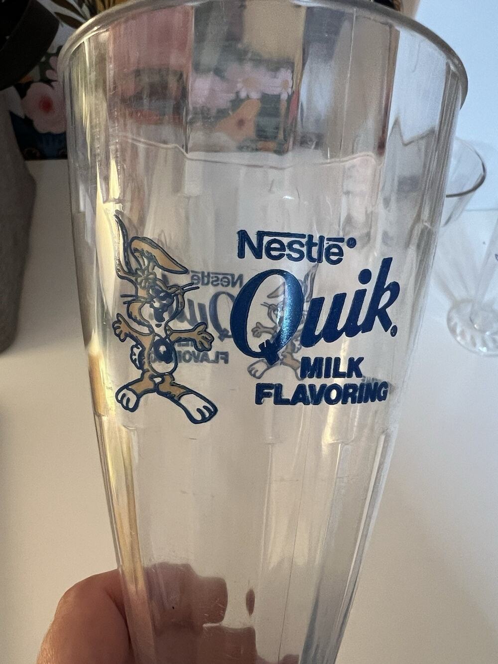 Vintage 4 RARE Nestle Quik Milk Flavoring Plastic Shake Glasses Advertising